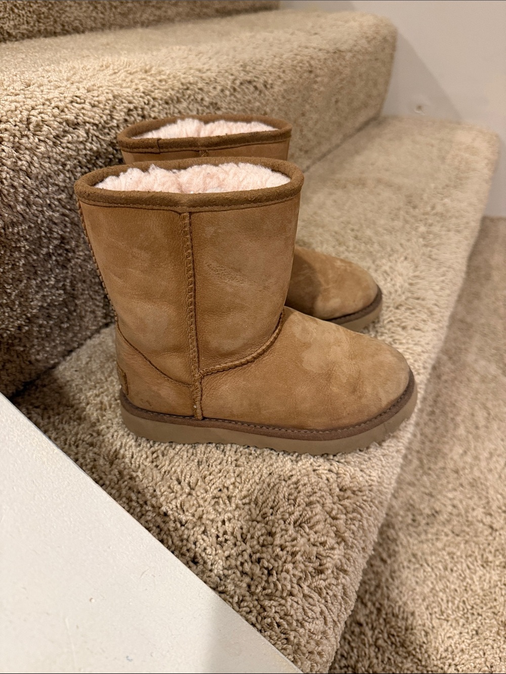 UGG Kids Chestnut Brown Suede Shearling Short Boots
